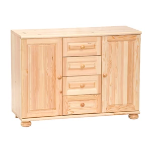 2 ajtós + 4 fiókos natúr borovi fenyő komód, 120 cm széles