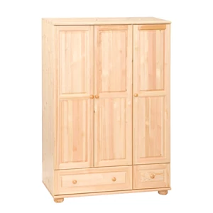 232 termék, 3 ajtós + 2 fiókos natúr borovi fenyő szekrény, akasztós és polcos 120 cm széles