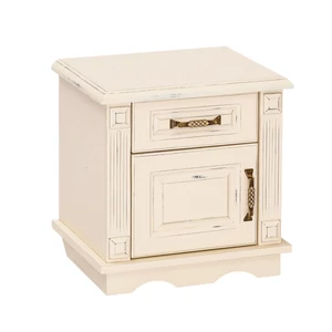 ANT430 termék, 1 ajtós + 1 fiókos festett fehér batikolt felületű, borovi fenyő éjjeliszekrény