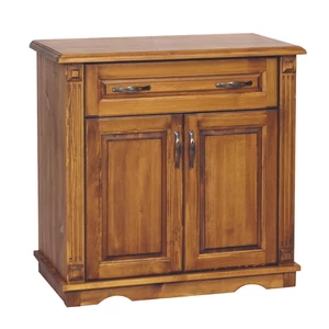 2 ajtós + 1 fiókos pácolt dió színű borovi fenyő komód, 96 cm széles