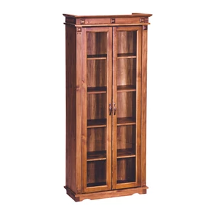 2 ajtós, polcos, pácolt dió színű borovi fenyő könyves szekrény, 100 cm széles