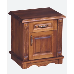 1 ajtós + 1 fiókos pácolt dió színű borovi fenyő éjjeliszekrény