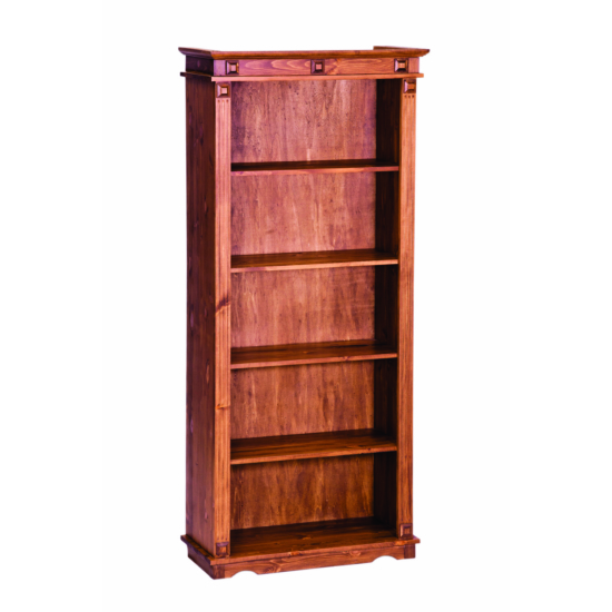 Nyitott polcos, pácolt dió színű borovi fenyő, könyves szekrény, 100 cm széles