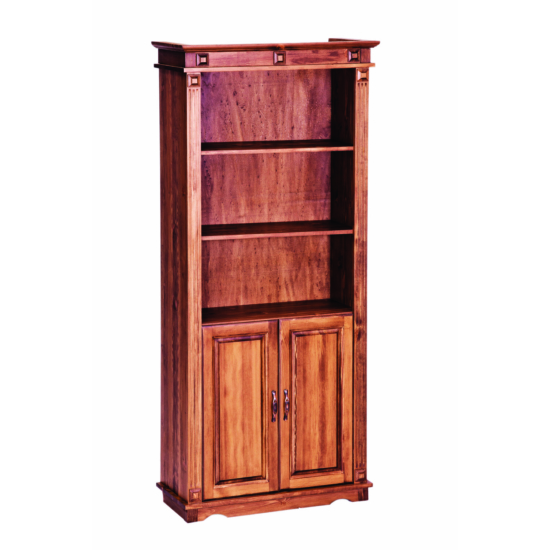 CLA262 termék, 2 ajtós, nyitott polcos, pácolt dió színű borovi fenyő könyves szekrény, 100 cm széles